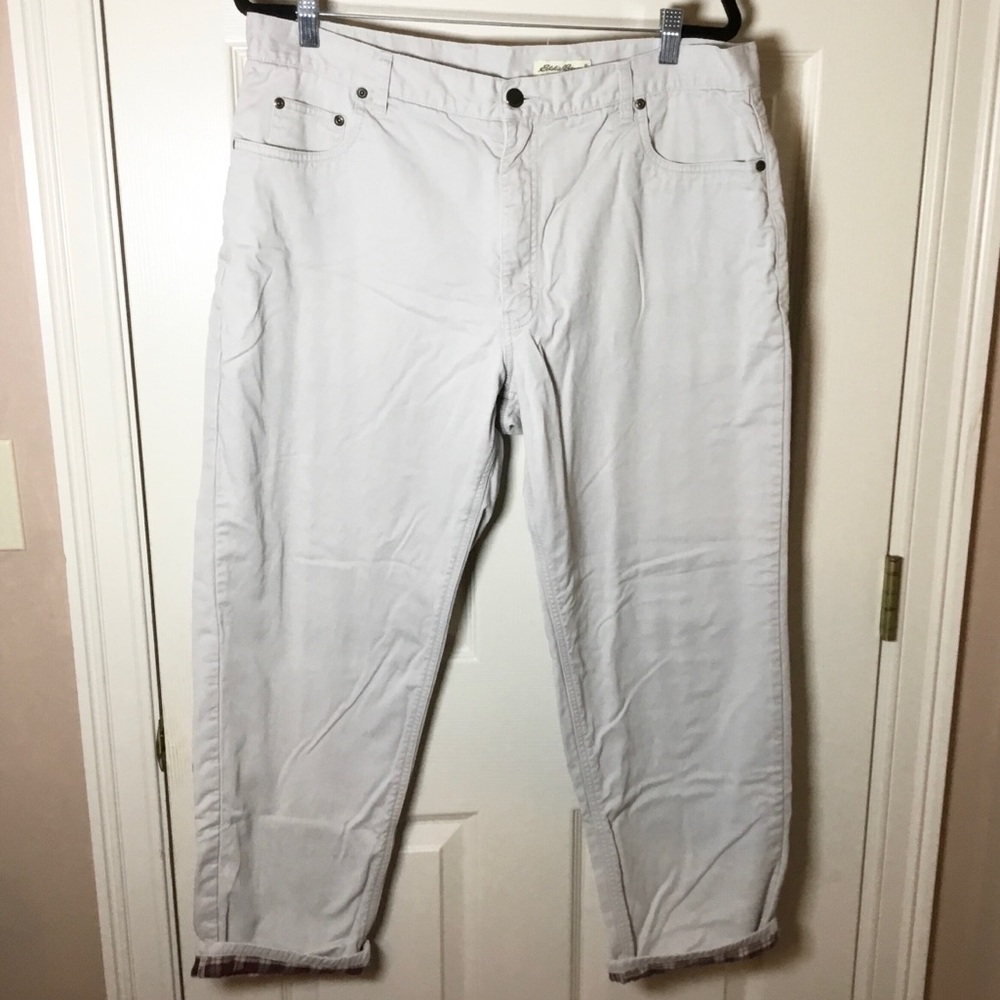 Eddie Bauer Cream Khaki Plaid Flannel Lined Petite Pants - 18P